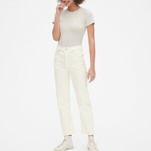 NWT GAP Stretch High Rise Cheeky Straight Off-White Jeans Pants, size 29 Tall